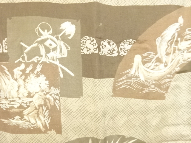 JAPANESE KIMONO / ANTIQUE MENS JUBAN / SILK / SAILING SHIP & PLANTS